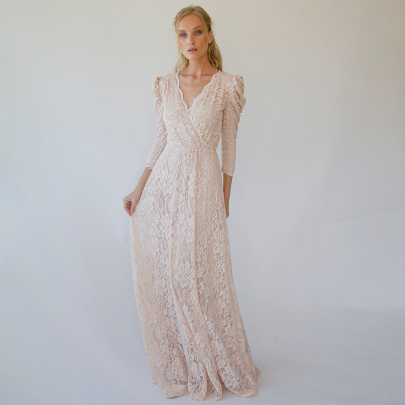 Blush Puffärmel Spitzenhochzeitskleid Ivory Boho | Etsy
