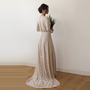 Champagne Wrap Lace Gown with Train 1151 image 3