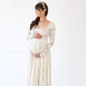 Maternity Vintage Ivory Blush Square Neckline Dress , Maternity dress for photo shoot 7019 image 9