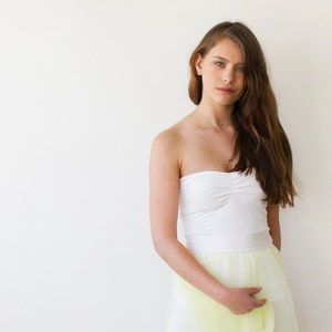 White Strapless Stretchy Top: Pleated Neckline, Fitted Tank