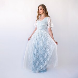 New Collection Light Blue Butterfly sleeves bohemian wedding dress 1428 image 5