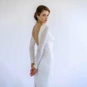 Sequin Wedding Dress with Long Sleeves | Elegant Open-Back Bridal Gown | Sparkling Fitted Sequin Dress #1511