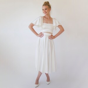 Silky Wedding Cropped Top with Butterfly Short Sleeves #2060 image 4