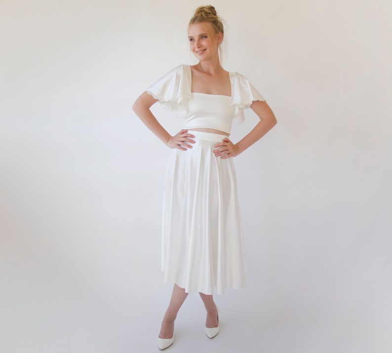 Silky Wedding Cropped Top with Butterfly Short Sleeves #2060 image 4