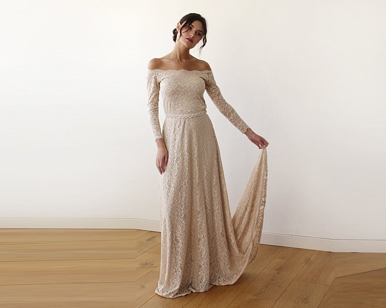 Champagne Off-The-Shoulder Dress Train 1148 image 1