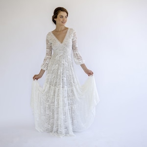 Boho Lace Wedding Dress with Light Champagne Lining | Long Sleeve Bridal Gown | Vintage-Inspired Bohemian Wedding Dress #1484