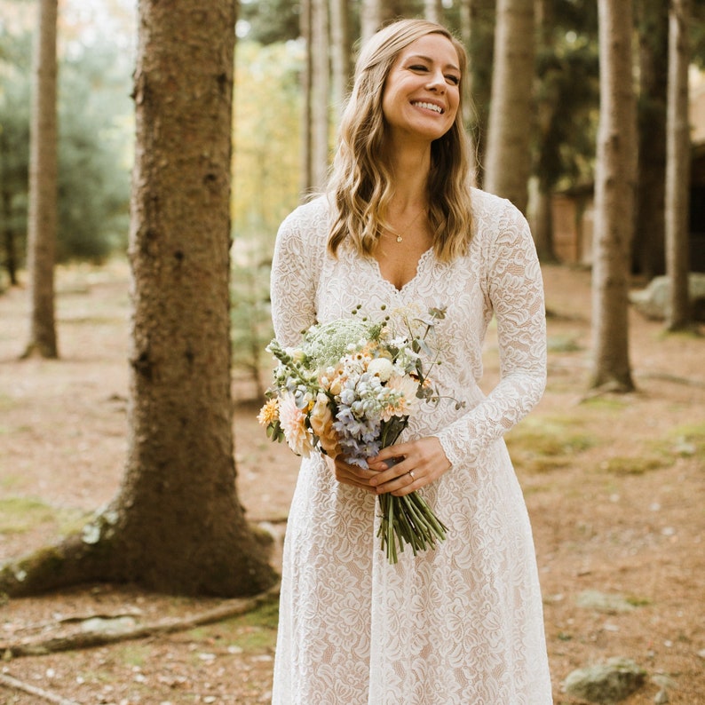 Ivory Blush Vintage Style Long Sleeves lace wedding dress image 1