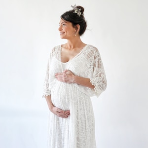 Maternity Bohemian ivory bat sleeves lace wedding Dress  , Maternity dress for photo shoot #7018