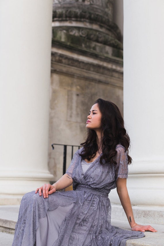 lilac grey maxi dress