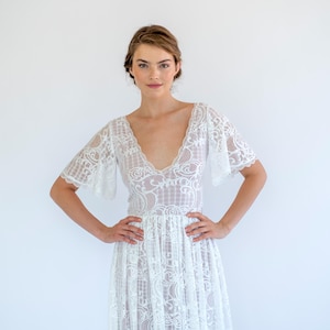 Boho Lace Wedding Dress: Ivory Bell Sleeve Bridal Gown