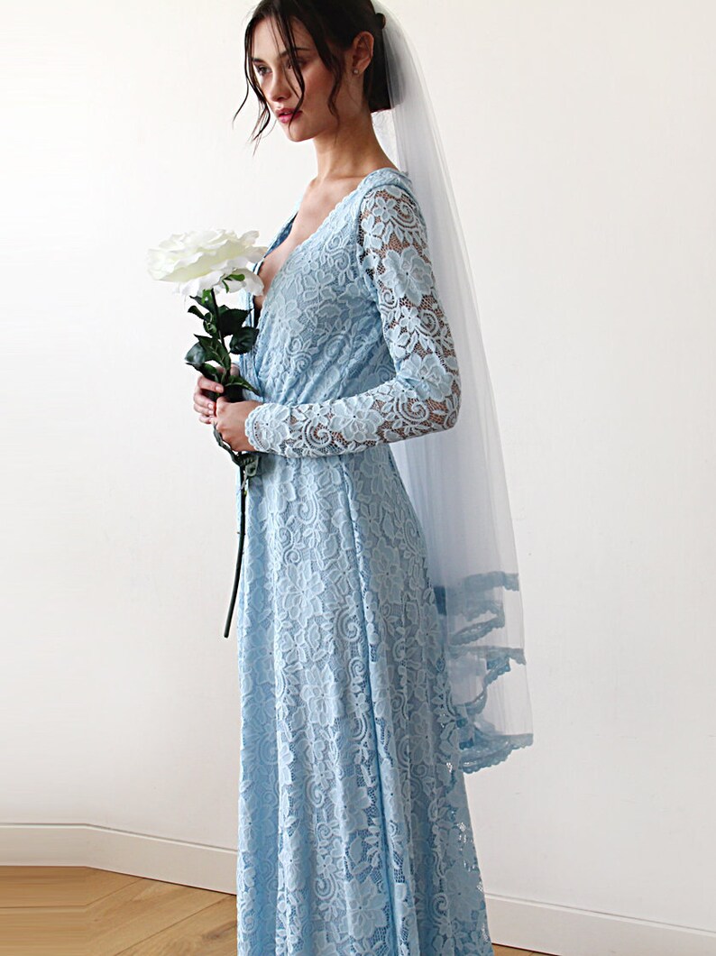 Light Blue Wrap Dress With Train pastel Wedding Dress 1151 Etsy