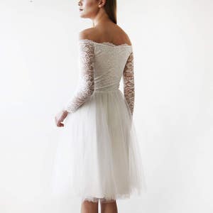 Short wedding dress , Off-The-Shoulder Lace and Tulle Midi Dress 1156 image 2