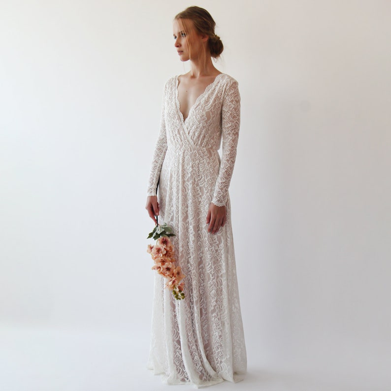 Maternity Ivory Blush Vintage Style Long Sleeves lace wedding dress 1258 image 6