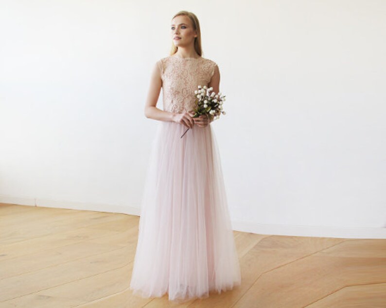 Sleeveless Maxi Tulle Regular Wedding Dress blv360008 main image 1