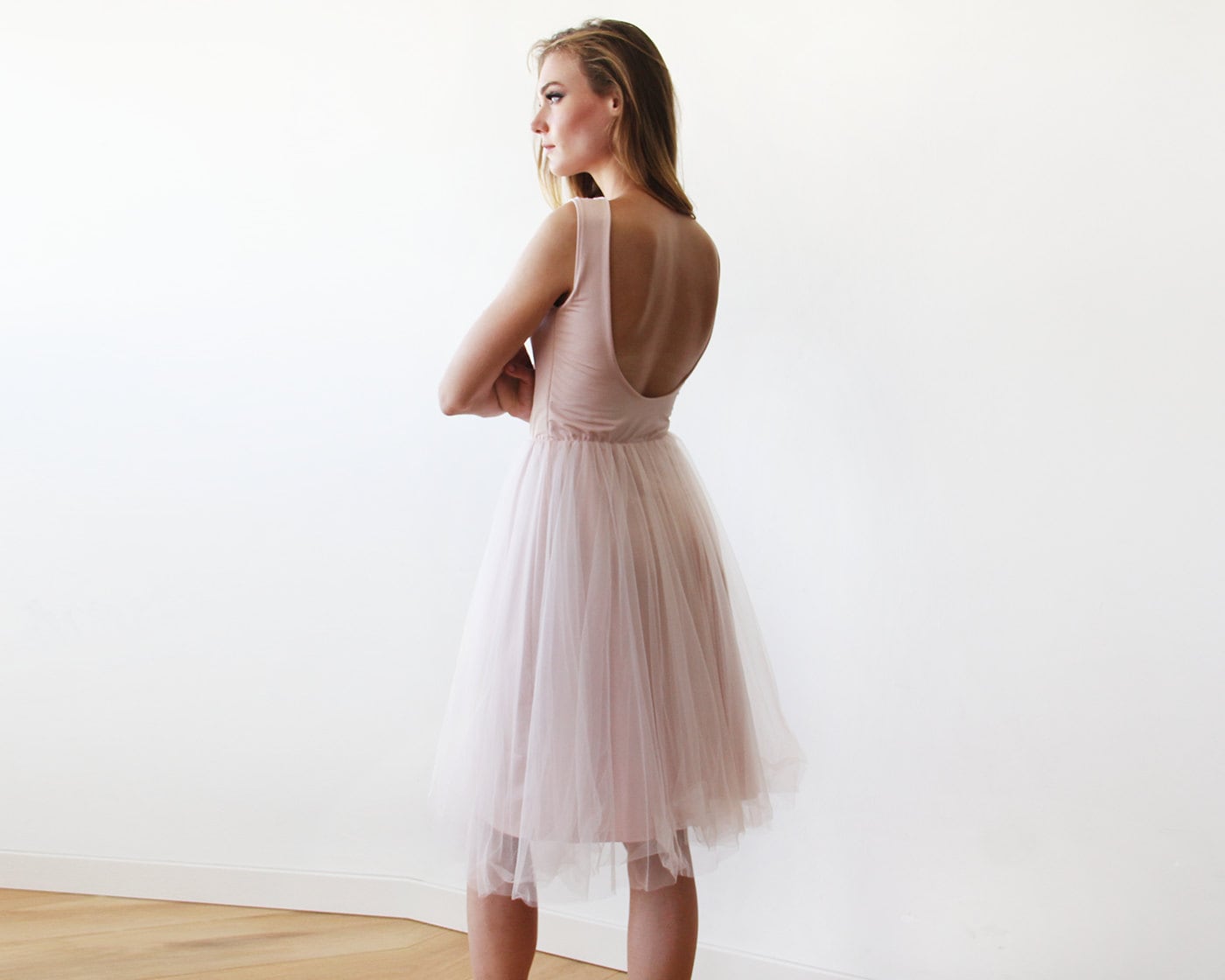 backless blush dress