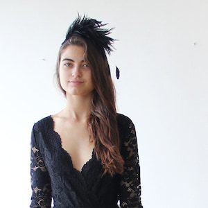 Black Lace Wrap Dress: 3/4 Sleeve Maxi Gown