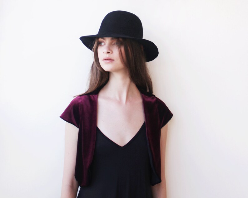 Burgundy Velvet Bolero Velvet Short Sleeves Jacket 2028 Etsy