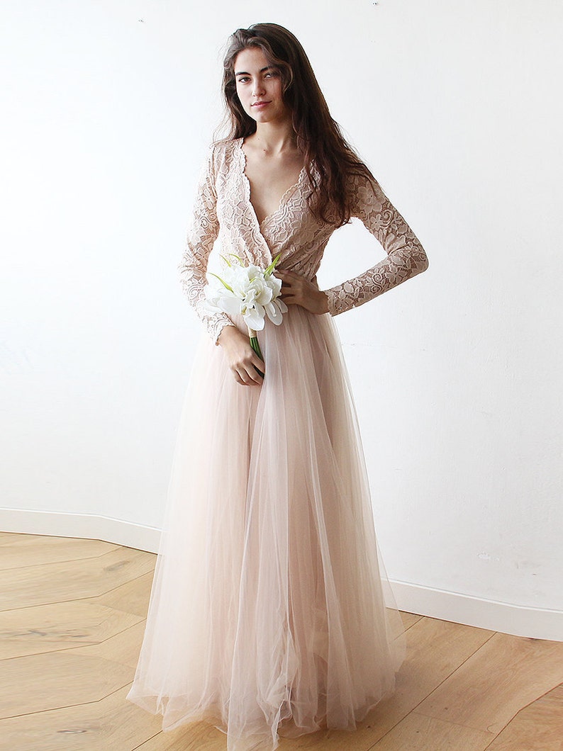 Blush Tulle and Lace dress ,Pastel wedding dress 1125 image 5