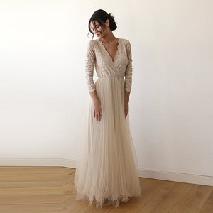 Bestseller Champagne Tulle and Lace Dress 1125 image 3