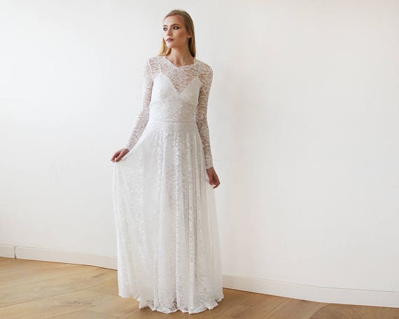 Ivory Round Neckline Bridal Lace Dress 1147 | Etsy