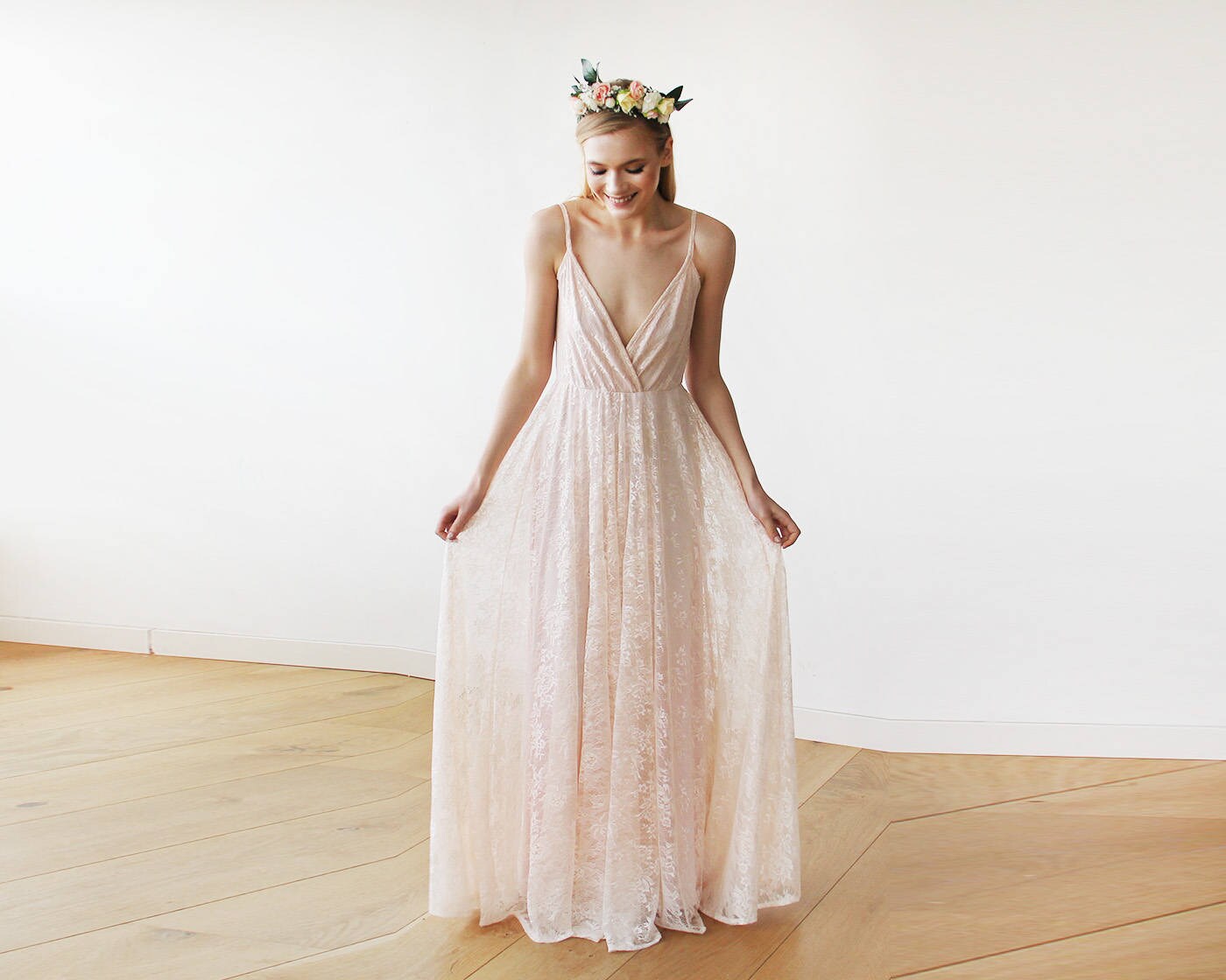 light pink lace maxi dress