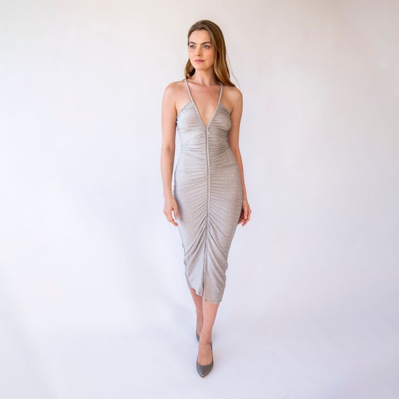 Silver Sexy Party Ruched Dress With Shoulder Straps #1432 - Etsy Silver Sexy Party Ruched Dress With Shoulder Straps #1432 - Etsy