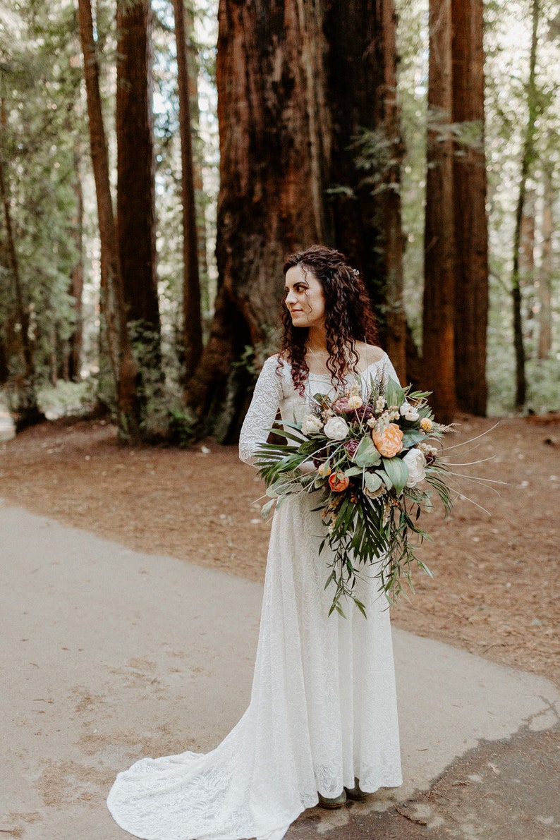 Ivory Off-The-Shoulder Train Dress #1148 