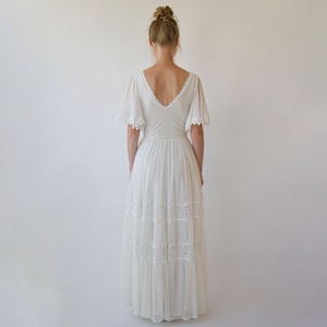 Romantic Chiffon Wedding dress, Vintage Butterfly Sleeves Ivory Wedding Dress 1348 image 4