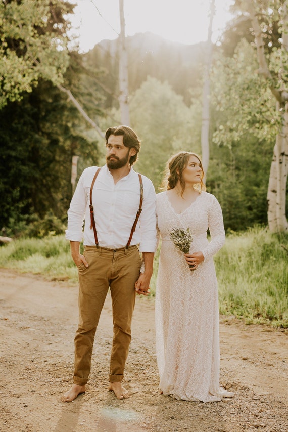 Bestseller Ivory Blush Color Vintage Style Long Sleeves lace wedding dress  #1258