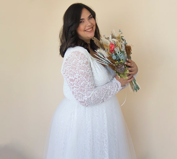 Bestseller Ivory Wedding Dress , Sheer Illusion Tulle Skirt On Lace #1315