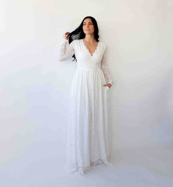 Curvy Ivory Wrap Wedding Dress With Pockets 1269 Etsy