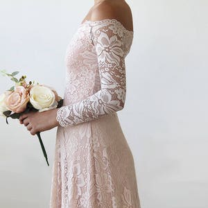 Baby Pink Off-The-Shoulder Dress With Train ,Pastel wedding dress 1148 image 6
