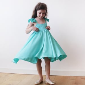 Mint Turquoise Flower Girl Dress: Butterfly Sleeve Party Dress