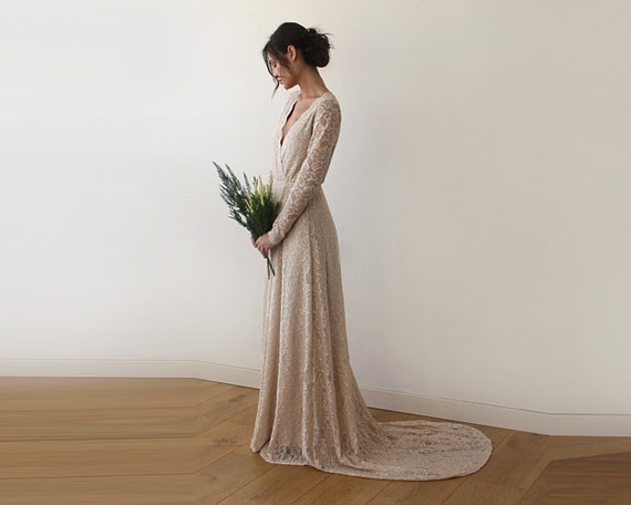 long sleeve wrap wedding dress