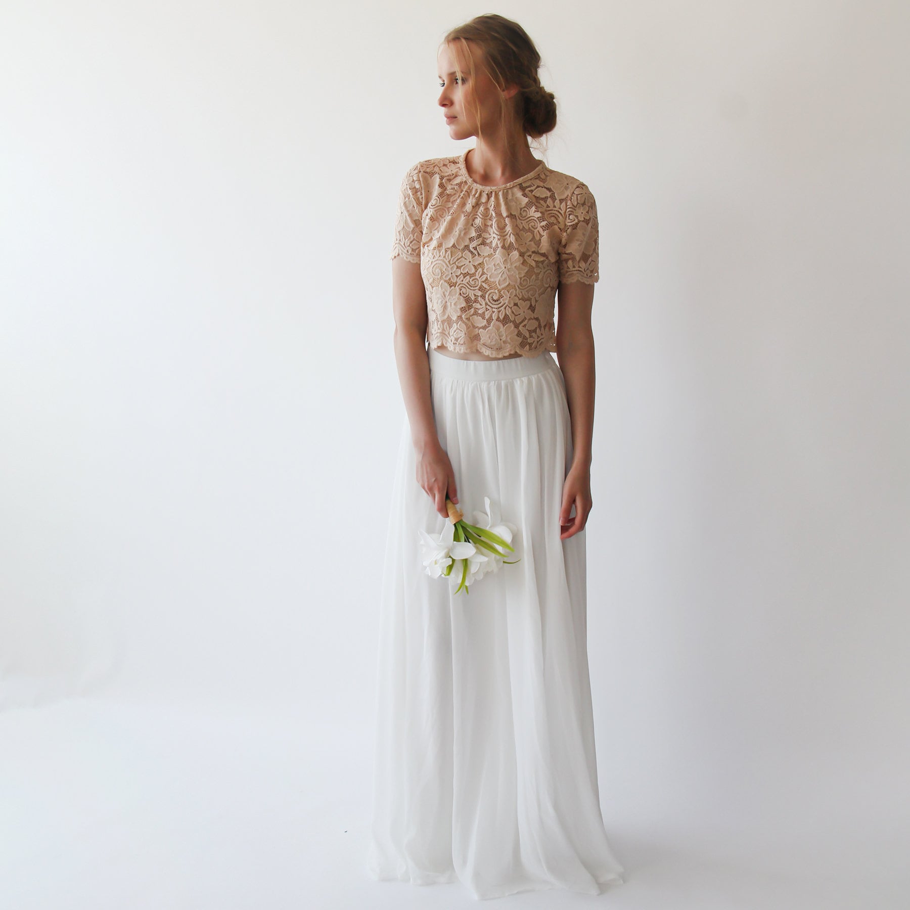 Lace blush short sleeves top #2037