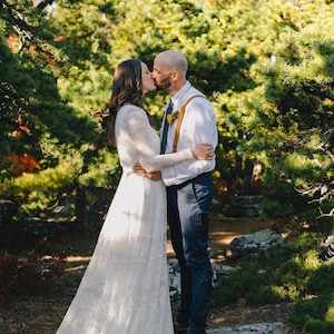 Bohemian lace wedding dress  wrap neckline with fringes #1363