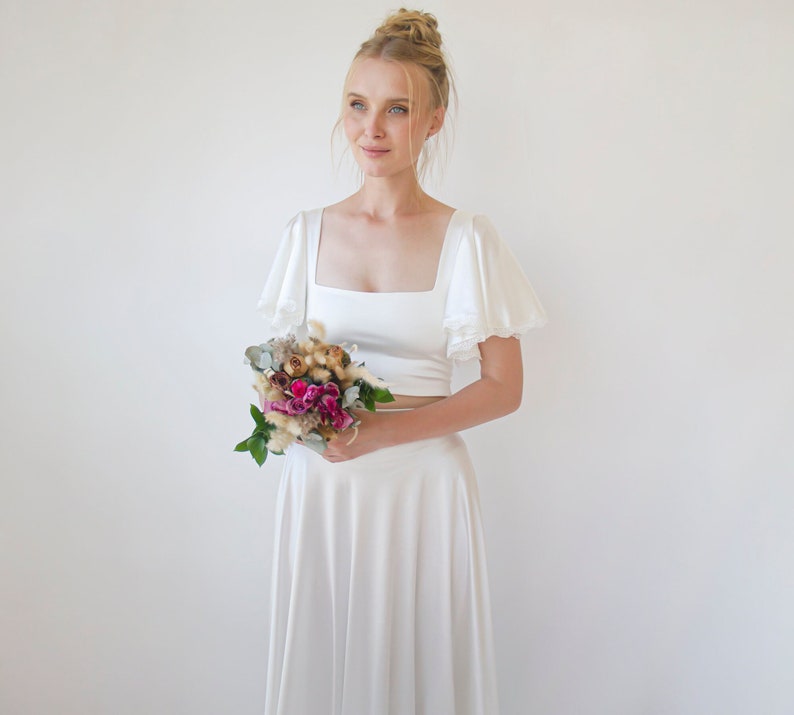 Silky Wedding Cropped Top with Butterfly Short Sleeves #2060 image 2