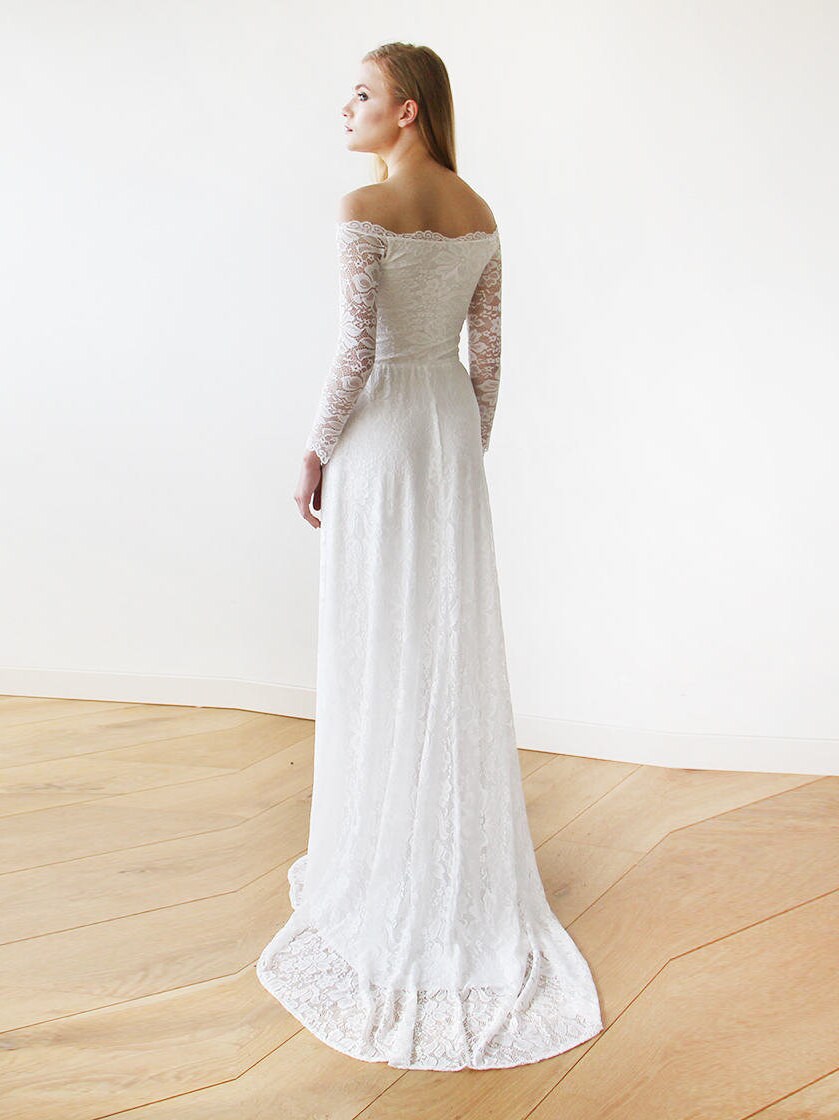 Ivory Off-the-shoulder Train Dress 1148 