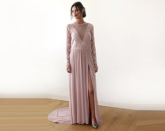 Blush Semi Sheer Wedding train dress #1186