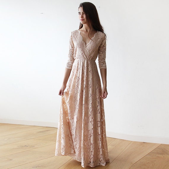 Boho Pink Blush Lace Wrap Dress pastel Wedding Dress 1124 | Etsy