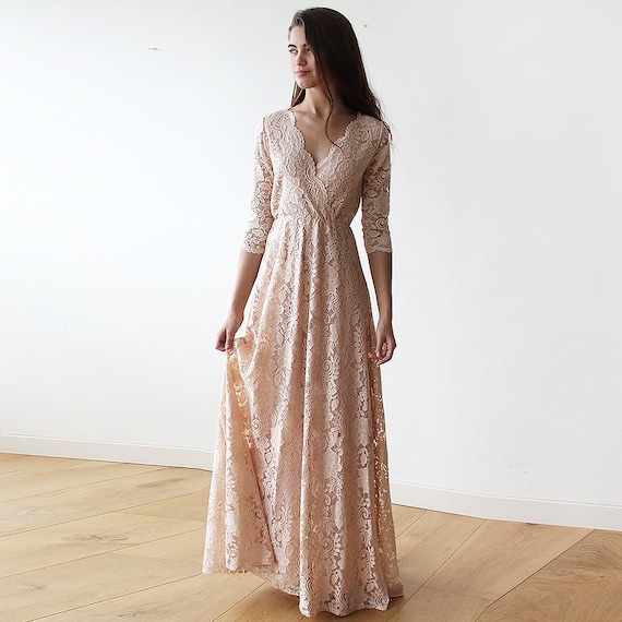 Boho Pink Blush Lace Wrap Dress pastel Wedding Dress 1124 Etsy