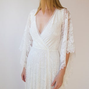Angel Sleeves, Bohemian Dress, Maxi lace wedding dress with a slit, Vintage style1406 image 7