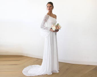 Ivory One Shoulder Wedding Dress With Train #1166