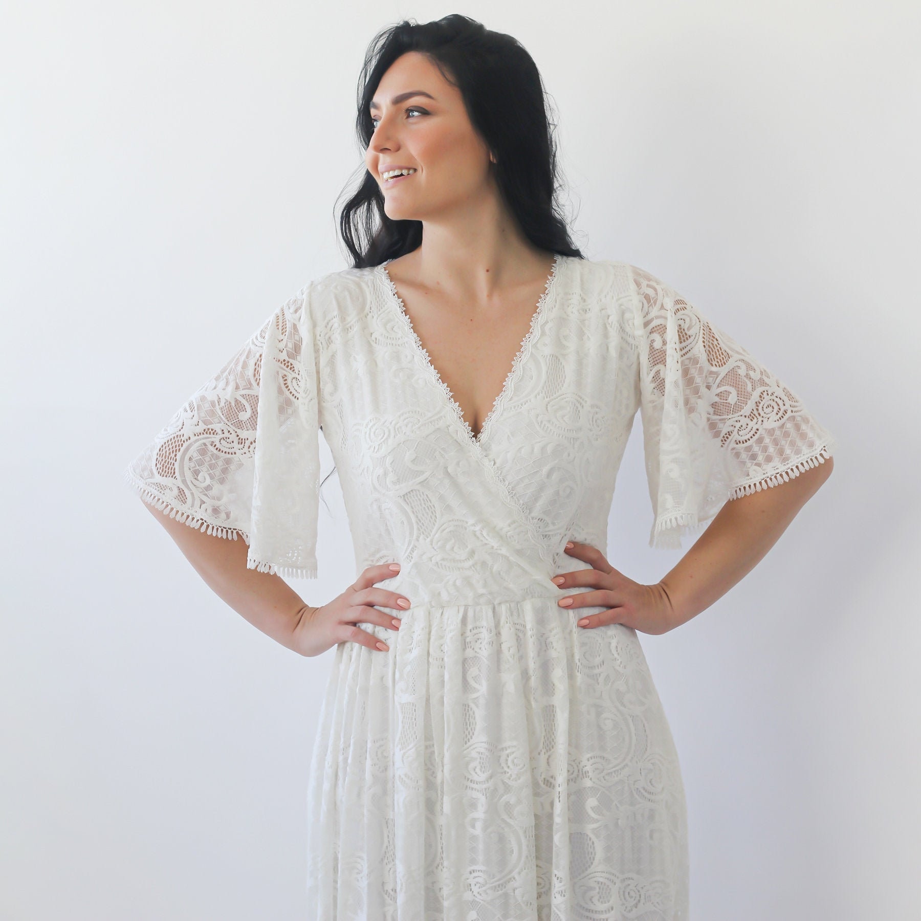 Shipley fly Paranafloden Bestseller Butterfly Sleeves Boho Ivory Wedding Dress With | Etsy