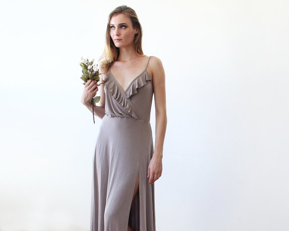 taupe colored bridesmaid dresses Sample Latte Carmen Crepe Dress