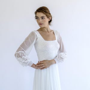 Boho Wedding Dress with Square Neckline | Vintage-Inspired Lace Bridal Gown with Balloon Sleeves #1497