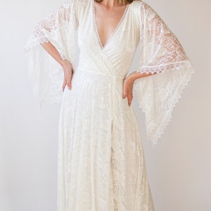 Angel Sleeves, Gipsy layered Bohemian Dress, Maxi lace wedding dress with a slit, Vintage style1406 image 5