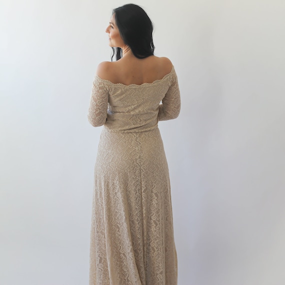 Curvy Champagne Off-The-Shoulder Dress #1119