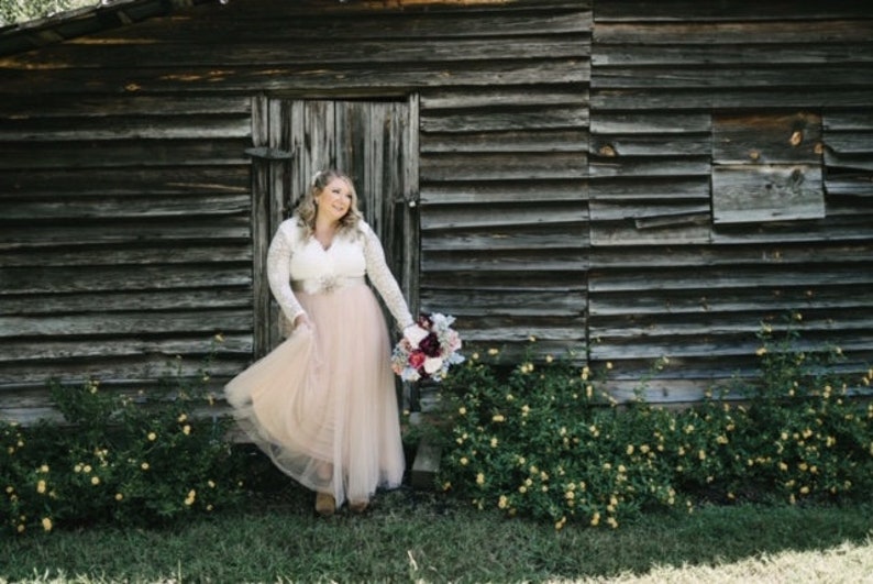 Blush Tulle and Lace dress ,Pastel wedding dress 1125 image 8