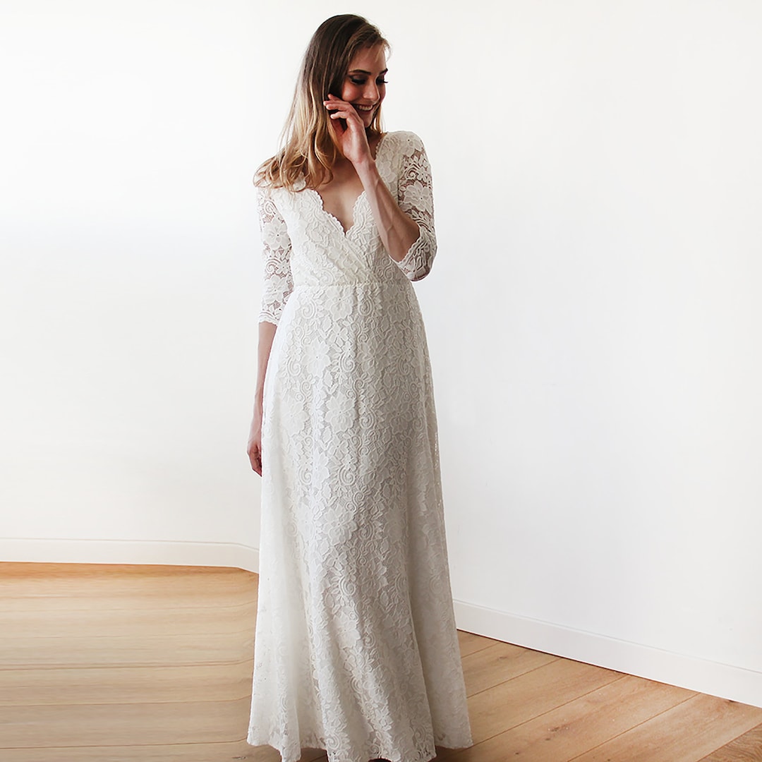 Bestseller Ivory Wrap Lace Maxi Wedding Dress 1124 - Etsy